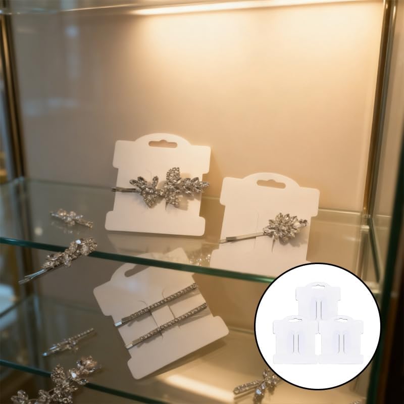 100-Pack Rectangle Hair Clip Display Cards, White Cardboard Hair Bow Barrettes Holder for Hair Accessories Display and Organizing, 3.5x3.1 Inch