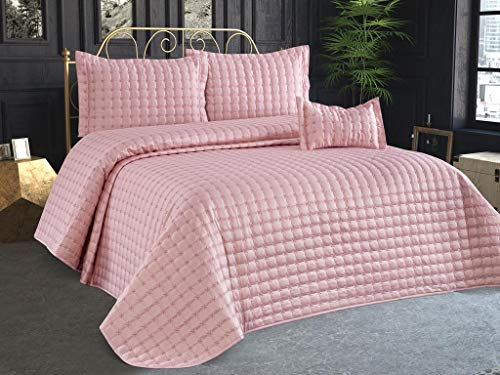 4-in-1 XXL STERN Micro Stoff Gestepptes Tagesdecken-Set | Übergröße Doppelbett Tagesdecke (260x260)cm x 1 | Kissenbezug (60x80)cm x 2 | Dekokissenbezug (35x50)cm x 1 | Hergestellt in der Türkei