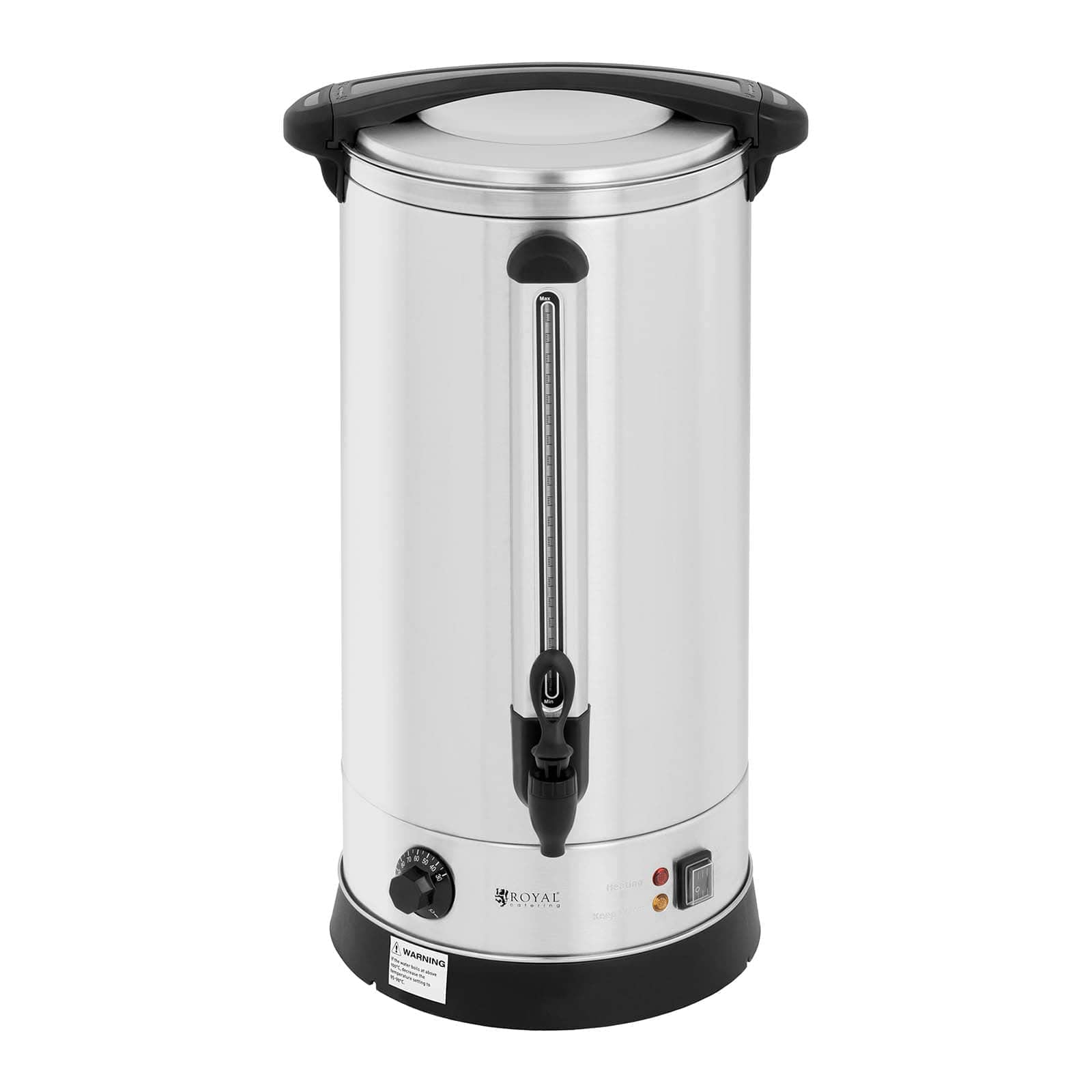 Royal Catering Distributeur D'Eau Chaude Avec Robinet En Acier Inoxydable Fontaine Bouilloire RC-WBDW23 (23,5 l, 2 500 W, 30-110 °C, Fonction De Maintien Au Chaud, Inox/Plastique)