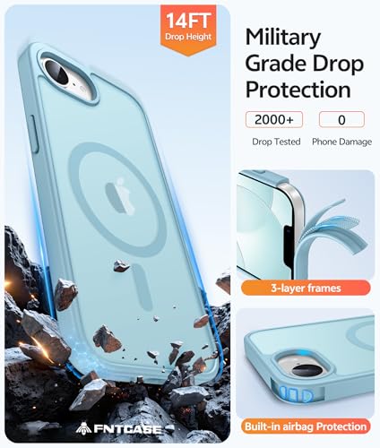 Image of FNTCASE for iPhone 17e Case: iPhone 16e Phone Case [Compatible with Magsafe] Translucent Matte Cases with [Screen Protector] Military Grade Shockproof Protective Phone Cover - Teal
