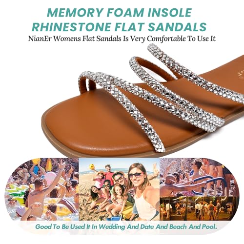 Image of NianEr Womens Microfiber Leather Memory Foam H Sandals Summer Shoes Slides | Flat, Comfortable, Slip On, Dressy, Dress, Beach, Vacation, Designer, Comfy, Casual, Bridal, Church, Boho, Office, Work