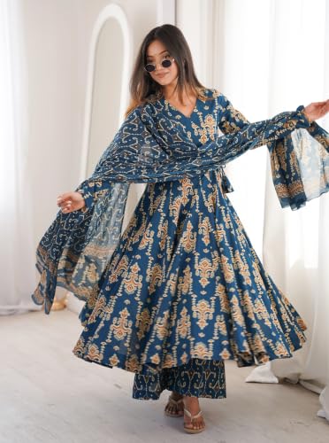 Image of Nermosa Women's Printed Anarkali Kurta Set with Dupatta