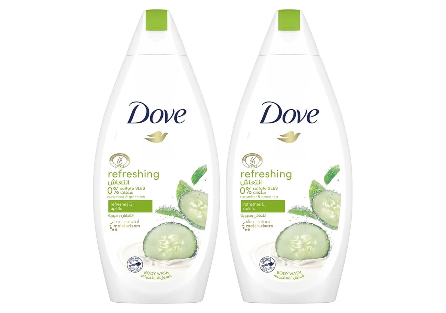 Refreshing Body Wash, for instant nourishing, Cucumber and Green Tea, No Sulfates or Parabens, 500ml x 2