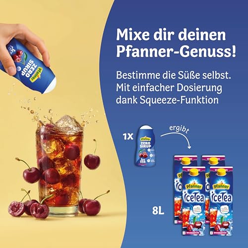 Pfanner Zero Sirup Ice Tea Wildkirsche (1 x 57 ml) – Zuckerfreier Getränkesirup für 8 L Eistee – kalorienfrei & ohne Zucker – Pfanner Eistee Geschmack 3