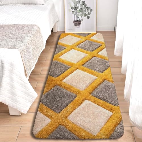 Image of 2x4 feet Soft Runner Rug for Living Room and Bedroom, Modern Indoor Floor Carpet with Non-Slip Backing, Comfortable Decorative Home Decor Rug, Easy Clean & Durable- (Yellow line, Rectangular)