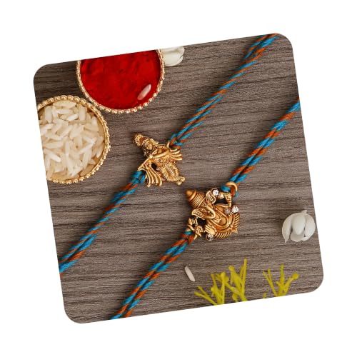 Image of eCraftIndia Set of 2 Designer Rakhis For Men with Roli Chawal Pack - Rakhi for Brother