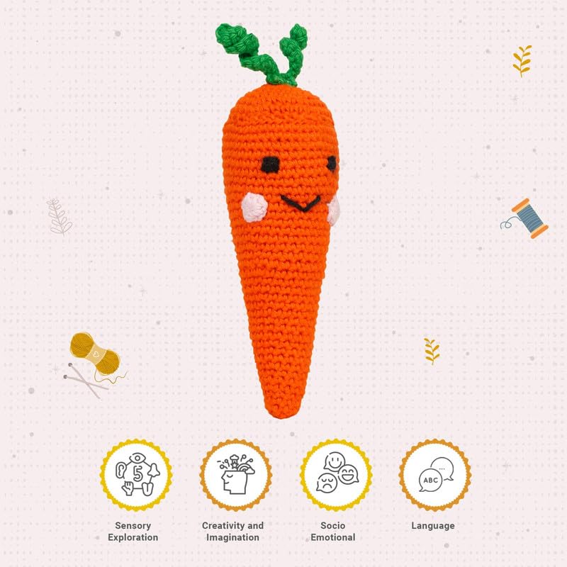 Image of LITTLE GINNIE Carrot Crochet Toy for Babies | Knitted Crochet Fruit Doll for Boys & Girls | Ideal for Birthday & Return Gift for 6+ Months
