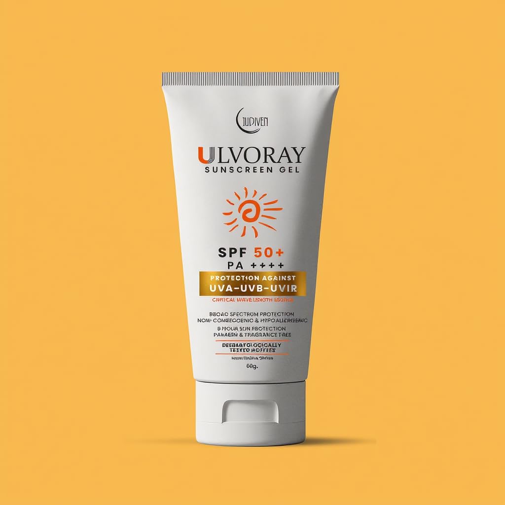 Ulvoray Sunscreen Gel Spf 50 PA++++ | 8 Hrs Sun Protection, For Men and Women | Non-Greasy and Water Resistant | Non-comedogenic & Hypopallergenic | For all Skin Type - 60g