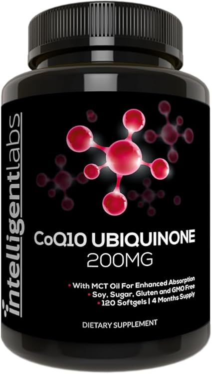Intelligent Labs CoQ10 Ubiquinone 200mg Softgels | Coenzyme Q10 with MCT Oil for Max Absorption | Soy, Sugar, Gluten, and GMO-Free | 120 Servings | 120 Days Supply
