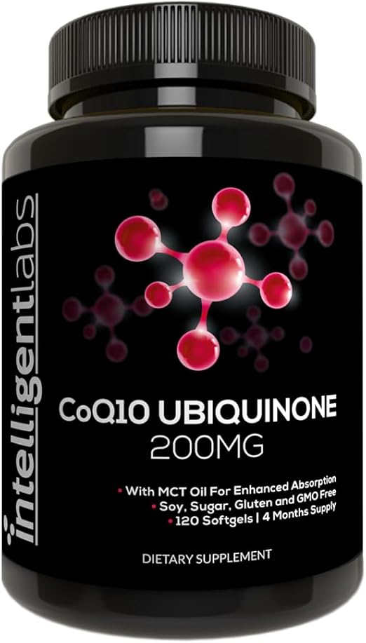 Intelligent Labs CoQ10 Ubiquinone 200mg Softgels | Coenzyme Q10 with MCT Oil for Max Absorption | Soy, Sugar, Gluten, and GMO-Free | 120 Servings | 120 Days Supply