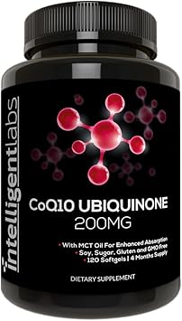 Intelligent Labs CoQ10 Ubiquinone 200mg Softgels | Coenzyme Q10 with MCT Oil for Max Absorption | Soy, Sugar, Gluten, and GMO-Free | 120 Servings | 120 Days Supply