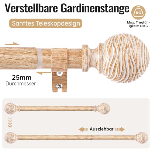 Tringle à rideau extensible 76-152 cm marron Ø 25 mm pour fixation mur ou plafond - 3