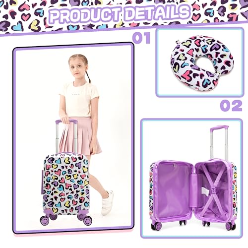 Kids Luggage with Spinner Wheels Carry on Suitcases for Girls 2 Piece Luggage Sets 16" Toddler Suitcase for Kids Rolling Suitcase Airline Approved (Bainbow Leopard) - Image 4