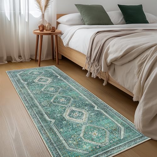 GENIMO 2x10 Non Slip Hallway Runner Rug, Machine Washable, Thin & Low Pile Lightweight for Kitchen, Laundry, Entryway, Bedroom & Living Room, Teal