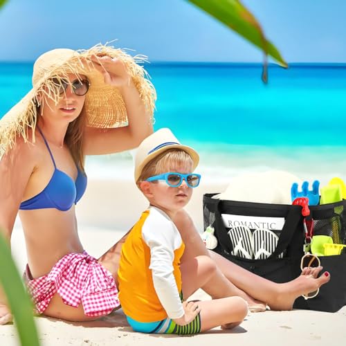 Image of Fammart Mesh Beach Bag for Women, Large Beach Toy Pool Bag with Zipper Pocket, SandProof Cruise Essentials 2026 Family Travel