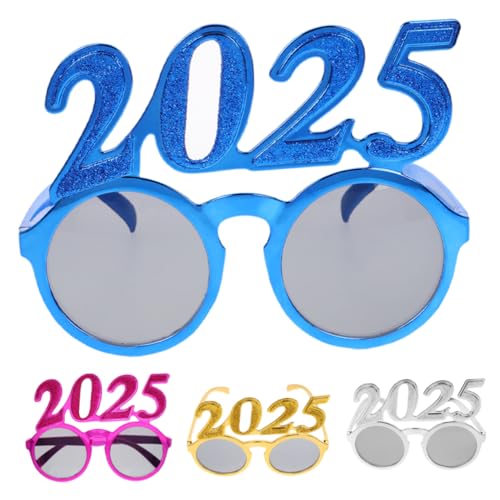 OUNONA Unique Graduation Photo Props 4pcs Year Eve Glasses 2025 in Neon Colors for Party Favors