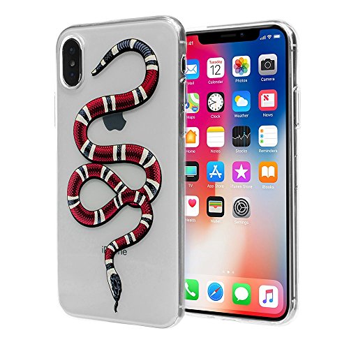 iPhone X Red Snake Case: Luxury Transparent Durable Designer Womens Protective TPU Cover / Bumper / Skin / Cushion with Vivid Print Technology (fits 5.8