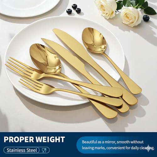 GPY 36-Piece Gold Silverware Set with Steak Knives, Flatware Set for 6 - image 6