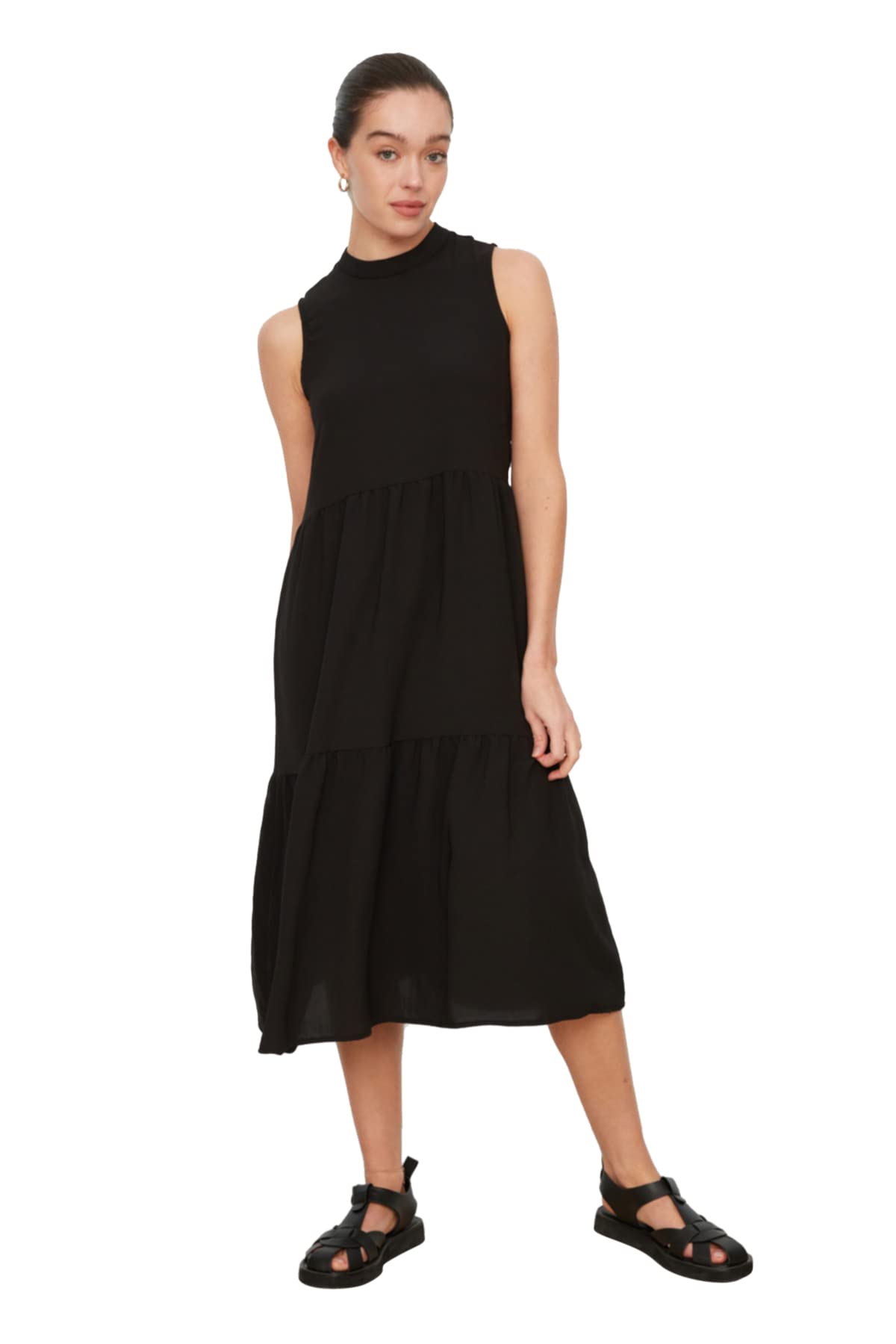 Trendyol Women's Schwarz Feman Midi Shift Regular Fit Woven Dress