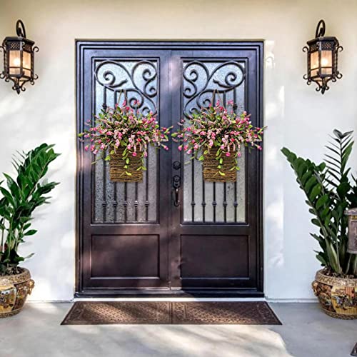 Wreaths For Front Door, Meideli Pink Berry Wildflower Door Hanging Basket Wreath 2023 New Spring Wreath Seasonal Welcome Sign For Home Front Door Decoration #TOP1