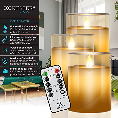 LED Kerzen Kesser 3er Set flammenlos mit Fernbedienung
