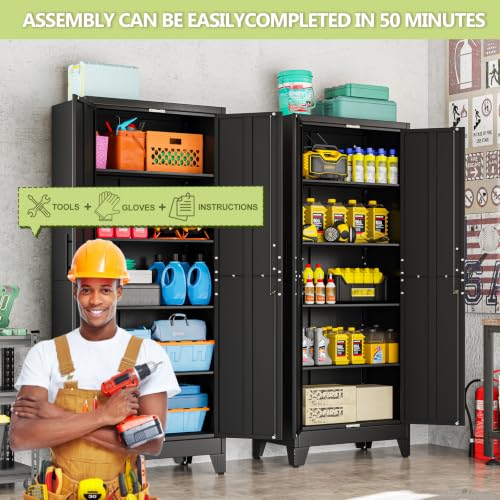 Image of Black Kitchen Pantry Cabinets, 71 Metal Lockable Storage for Office