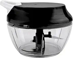 Processador de Alimentos Grande 500ml Triturador Com Três lâminas Em Inox Manual Acionamento Por Corda Retrátil (Preto)