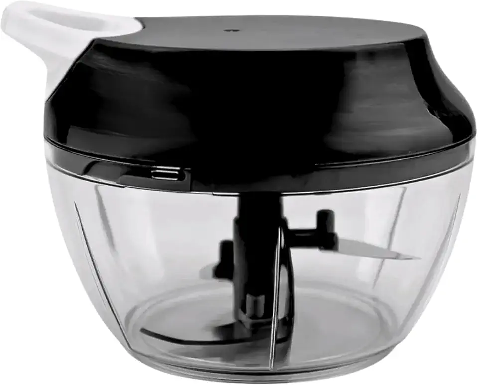 Processador de Alimentos Grande 500ml Triturador Com Três lâminas Em Inox Manual Acionamento Por Corda Retrátil (Preto)