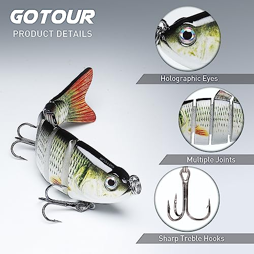 Gotour Fishing Lures for Freshwater or Saltwater, Easy to Use for Family Fishing Beginner and Pros, Most Lifelike Jointed Swimbait for Almost All Fishes,Slow Sinking Bass Pike Panfish Walleye Lures