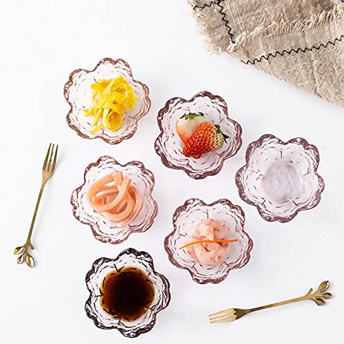 Glass Seasoning Dishes, 6 Pcs Cherry-Blossom Tea Bag Holders,Pink Flower Snack Dip Bowls,Sakura Shaped Sushi Sauce Dishes Candle Holders,Glass Sakura Shape Small Seasoning Dishes Dipping Bowls (E8P9) #TOP1