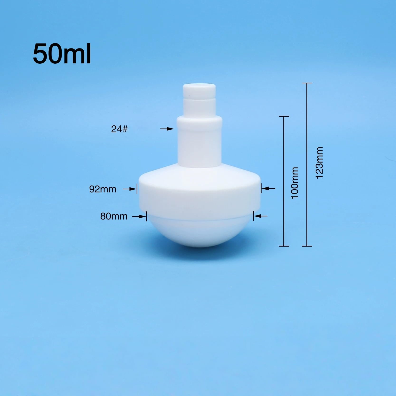 Recipiente de reacción de PTFE, matraz de fondo redondo de un solo cuello 24# Joint Lab | PTFE de alta pureza, resistente al ácido y al ácido, junta roscada, dispositivo desmontable.(Single-Neck 50ml)