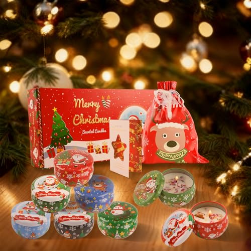 Christmas Scented Candles Gifts for Women, 8 Pack 2.5 Oz Candle Set, Natural Soy Wax, Aromatherapy Candles for Birthday, Christmas Gifts with Greeting Card and a Gift Bag