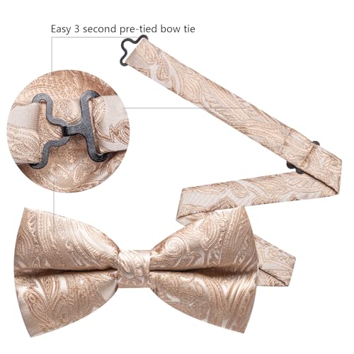 Image of YOHOWA Paisley Striped Men Bow Tie Pre-Tied Formal Adjustable Colorful Bowties Handkerchief Cufflinks Set Wedding Party