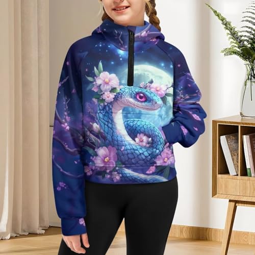 WELLFLYHOM Girls' Hoodies 5-14T Long Sleeve Sweatshirts Half Zipper Pullover Crop Tops Graphic Fall Clothes4