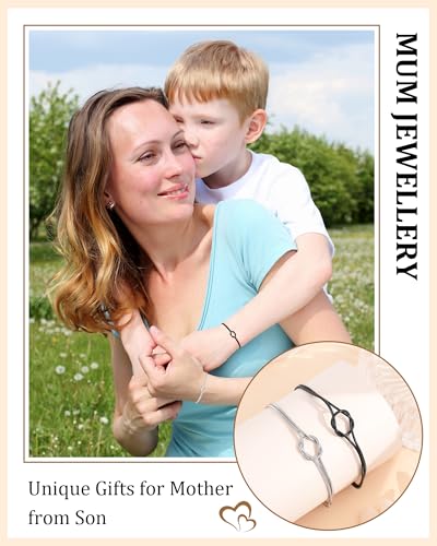 Image of YELUWA 2 Pcs Mother Daughter /Son Bracelets, Mothers Day Gifts, Back to School Gift, First Day of School Gifts, Lovely Charm Bracelets Set Mommy and Me Jewelry with Gift Box Wish Card