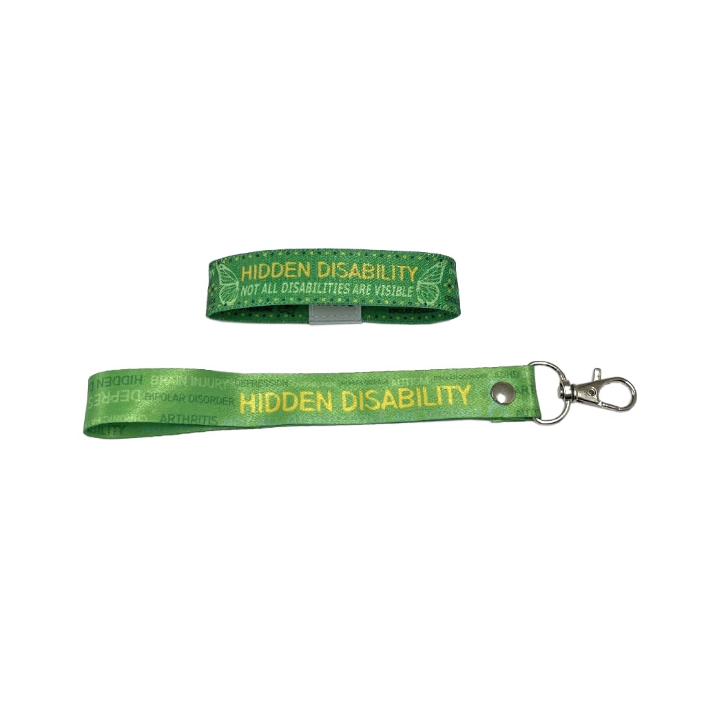 Hidden Disability patient elastic Wrist band wristband Key tag Set butterfly, GREEN, 19 CM X 2 CM