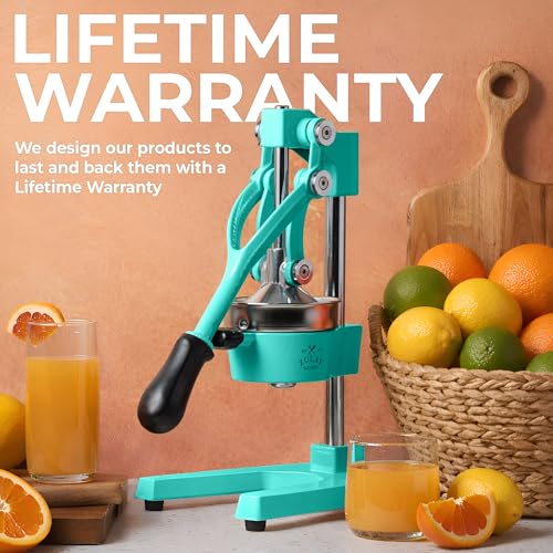 Image of Zulay Kitchen Cast Iron Juicer - Easy-to-Clean Heavy-Duty Manual Juicer, Professional Citrus Juicer - Stainless Steel Lemon Squeezer - Manual Citrus Press & Orange Squeezer - Orange Juicer - Teal