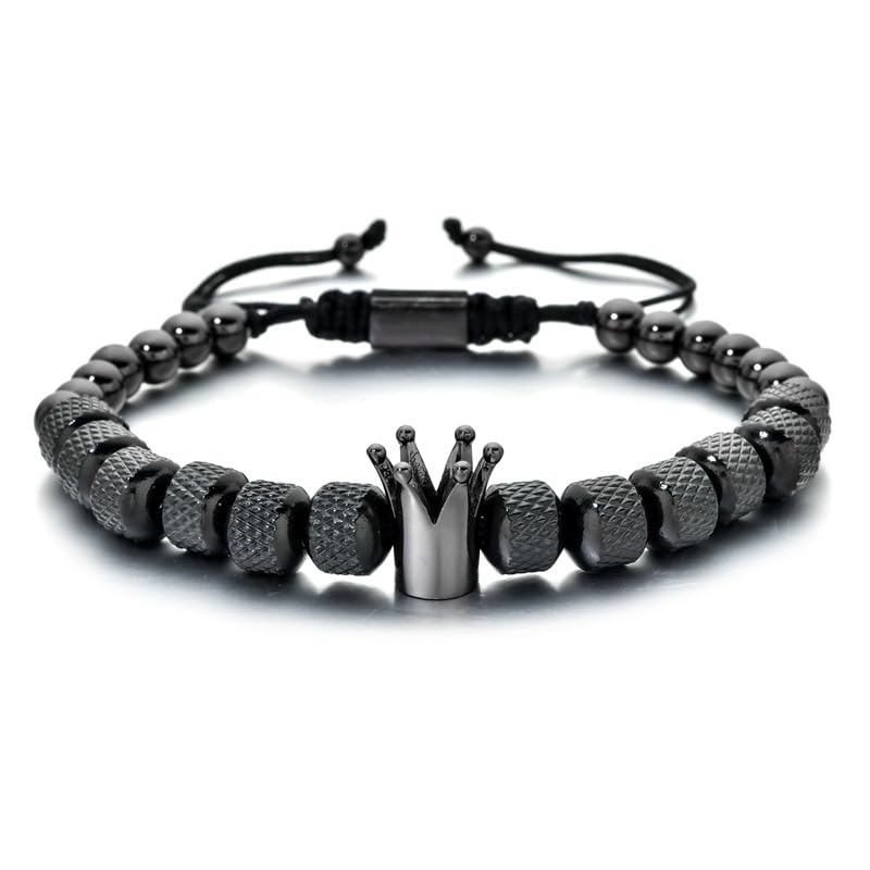 Pulsera ajustable de acero para hombre con corona miniatura 5