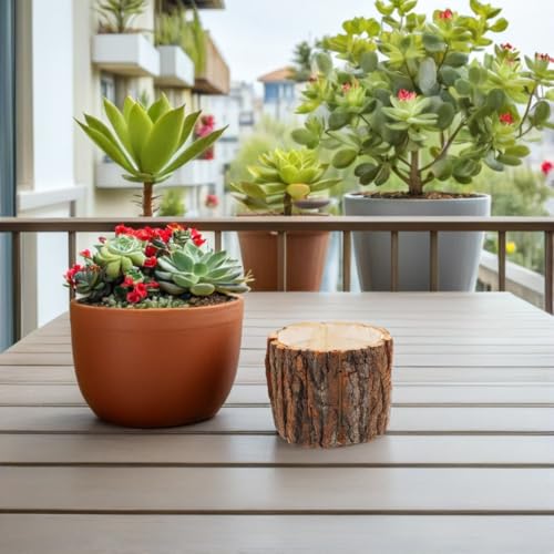 Image of balacoo 4pcs Rustic Bark Flower Buckets Water Resistant Plant Vase Container for Flower Arrangements for Balcony Garden Decor Versatile Wood Planter Pot