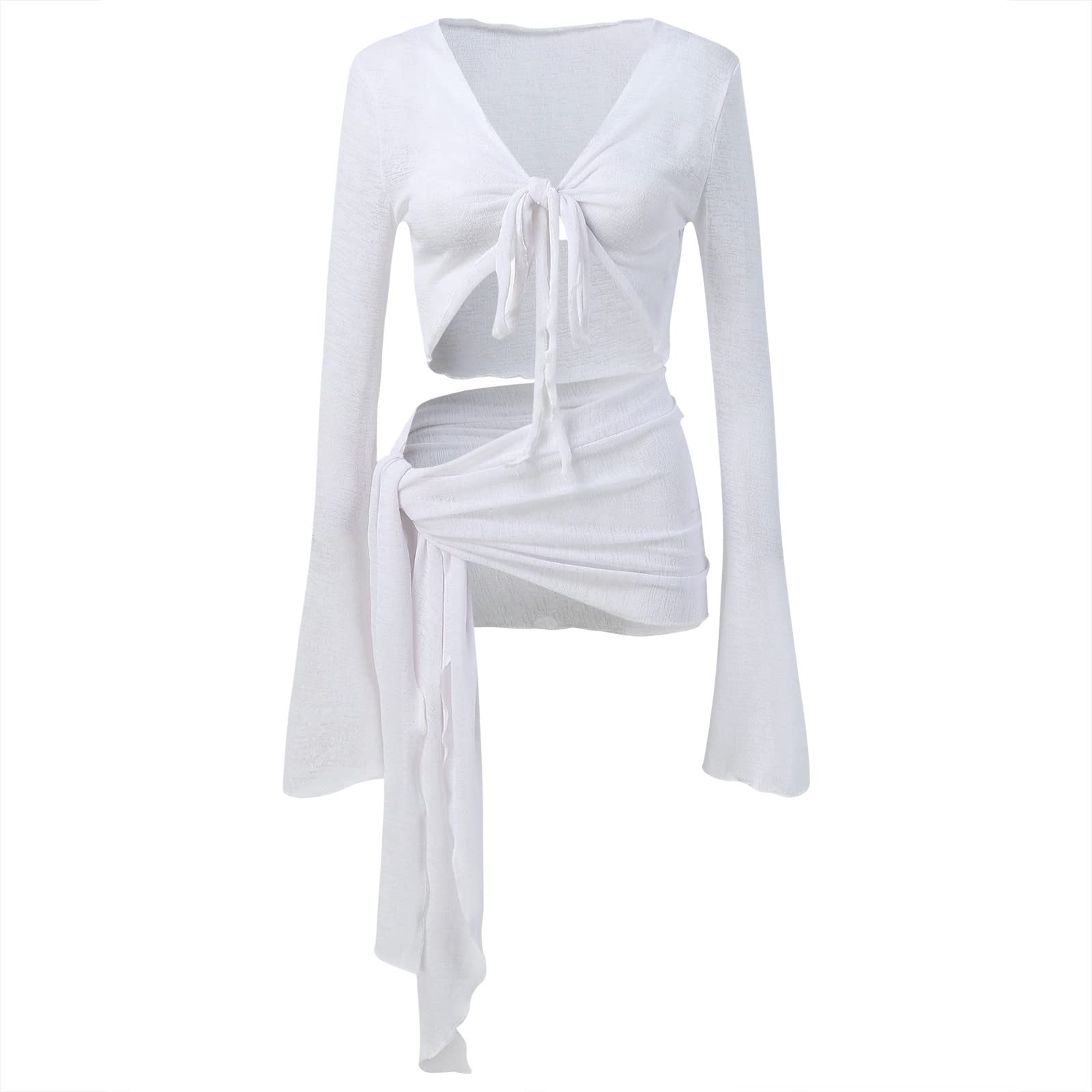 Copricostume Donna Mare Categoria Prodotto Swimwears Cover-UpsProdotto Grembiule da Bagno a Mezza Gonna Casual con Lacci Maniche Lunghe Avvolto sul Costume Intero Piscina