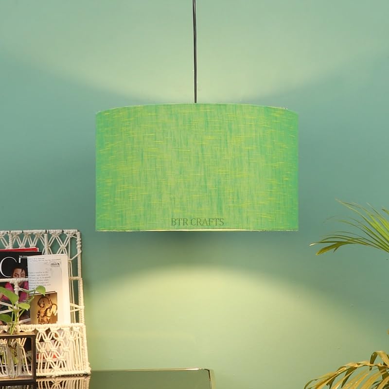 Green Texture, Hanging Drum Lamp Shade, Decorative Light Lamp for Living Room, Home, Bedroom, Home Décor Lightning/Black Canopy (16" Inches)-image-31