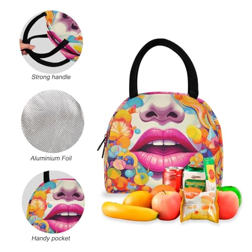 Backpack Lunch Bag Set Art Lip Painting Print, Big Storage Travel Backpacks with Insulated Lunch Box for Office Hiking Picnic4