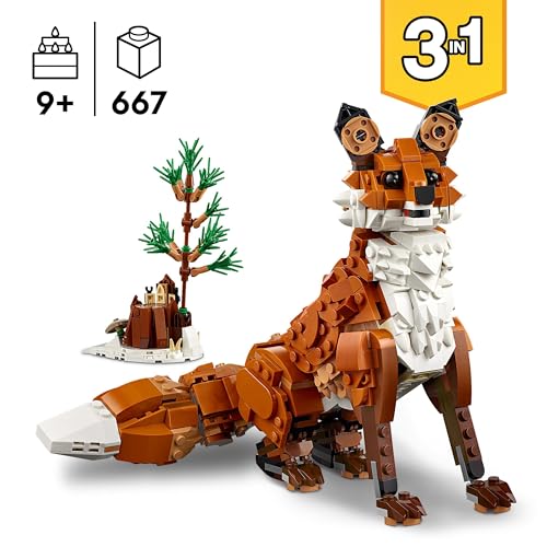 Creator 3 in 1 Animali della foresta: Volpe rossa, Gufo, Scoiattolo modello 31154 + Set 3 in 1 da Tigre maestosa a Panda o Pesce Koi 31129, Giocattolo da costruzione, Regali per bambini - Lego - Immagine 2