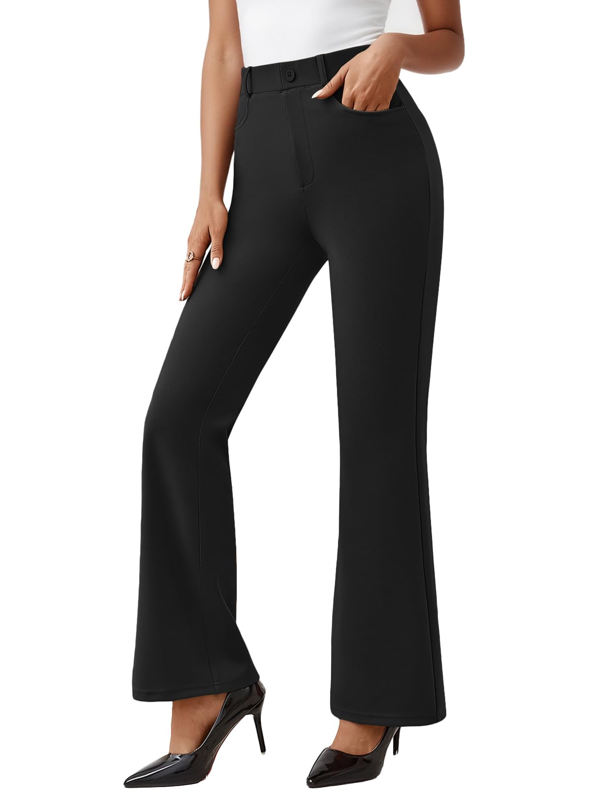 LILLUSORY Womens Stretchy High Waisted Dress Pants Business Casual Flare Slacks Office Work Pull On Trousers with Pockets