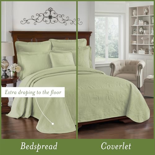 Image of King Charles Modern Farmhouse Floral Matelasse Bedspread, 100% Cotton Breathable Bedding, Full /Queen, Sage