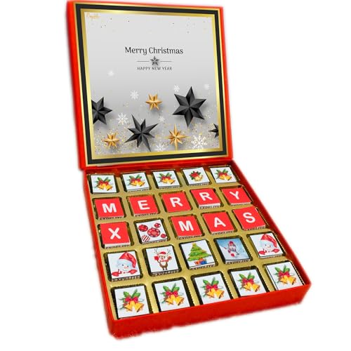 Image of Expelite Merry Christmas and Happy New Year Chocolate Gift for Kids -25 Pc Merry Christmas and Happy New Year Chocolate Gift for Girlfriend, Boyfriend, Husband & Wife