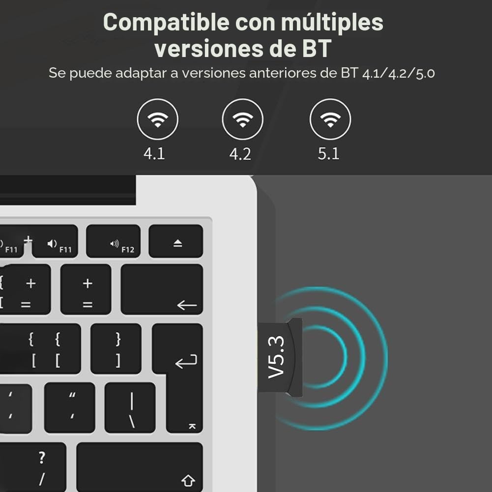 Adaptador USB Bluetooth 5.3 Plug & Play para PC, portátil, altavoz, mouse, teclado y auriculares