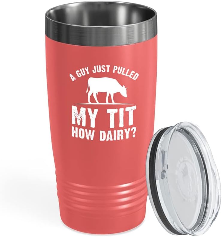Dairy Farmer Coral Viking Tumbler 20oz - A Guy Just Pulled - Farming Garden Tractors Peasant Cultivator Agriculturist Peasant Animal Lovers