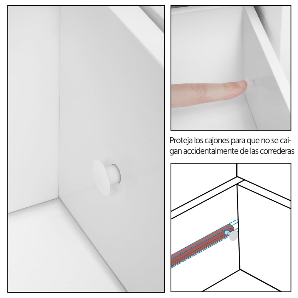 Yaheetech Mesita de Noche Alta Blanca Mesilla de Noche de Madera MDF con 1 Cajón y 2 Estantes Mesa Auxiliar para Sofá Dormitorio 35×35×70cm