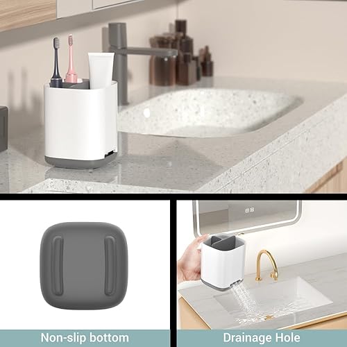 Miniatura 4 de Soporte para cepillo de dientes, soporte para pasta de dientes con parte inferior antideslizante, 3 ranuras, soporte eléctrico para cepillo de